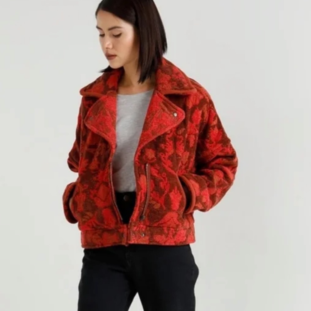 Free People Heavyweight Moto Jacket Dragonstone Mosaic Print size M